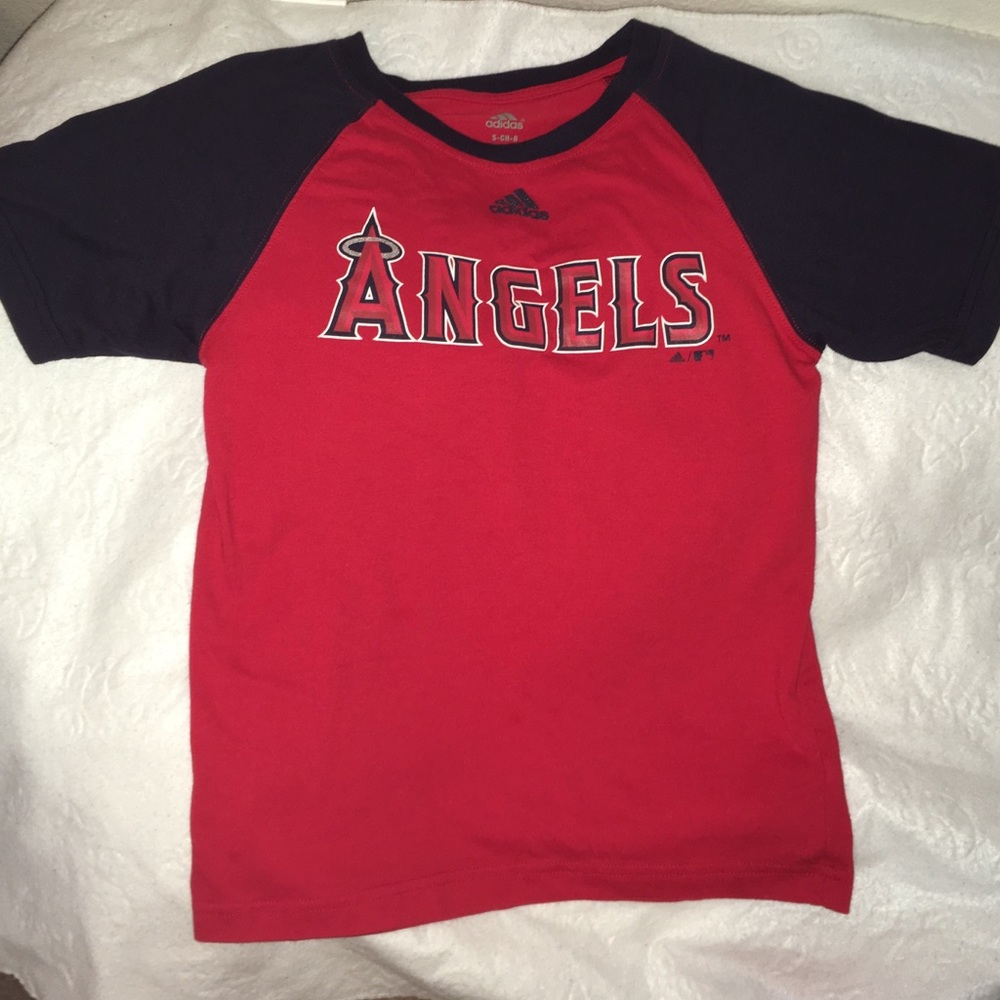 Adidas Angels baseball t-shirt kids size 8 blue & red tee baseball top boys